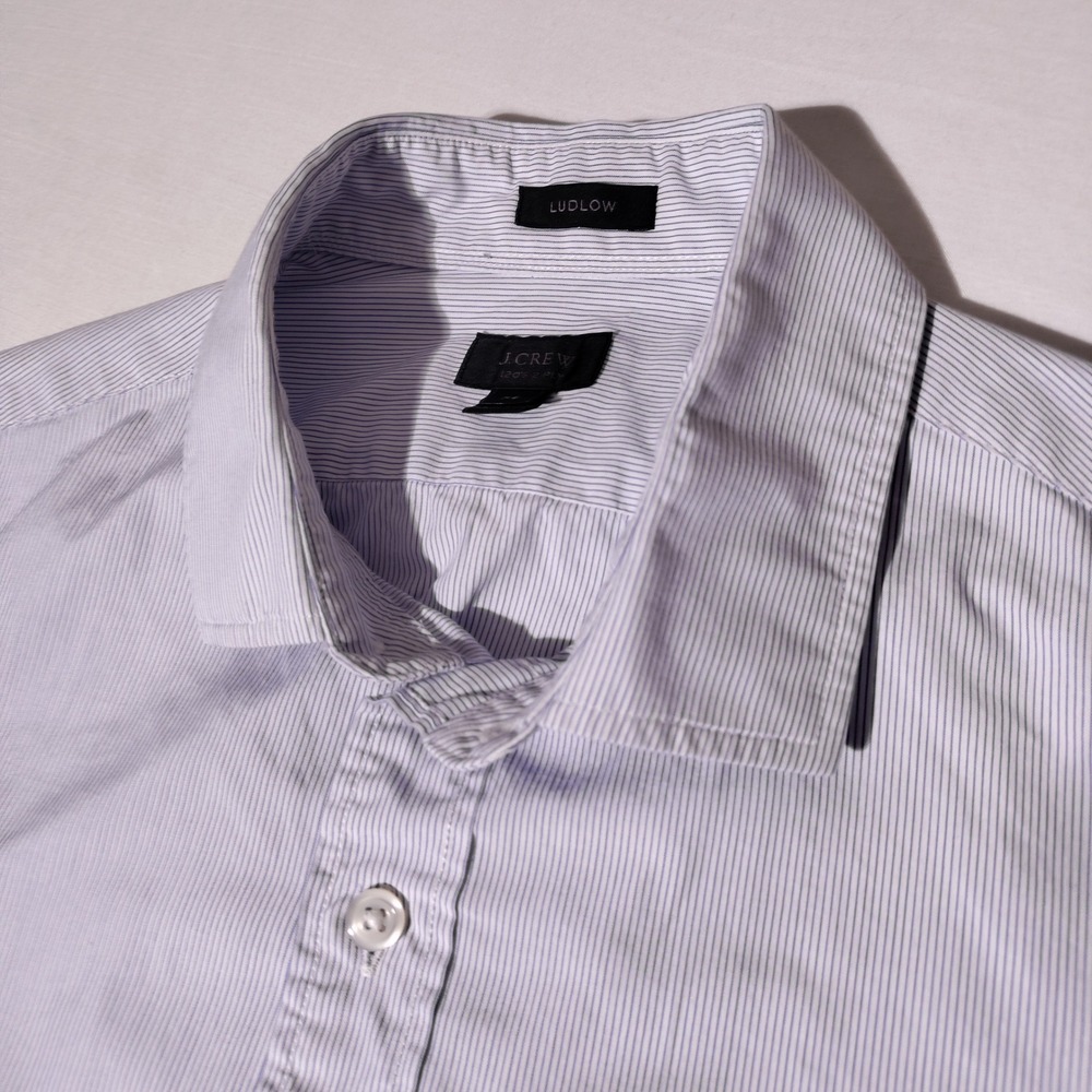 J Crew Ludlow Mens XS Blue Stripe Dress Shirt 120s 2 Ply Cotton Button Down - Picture 4 of 14